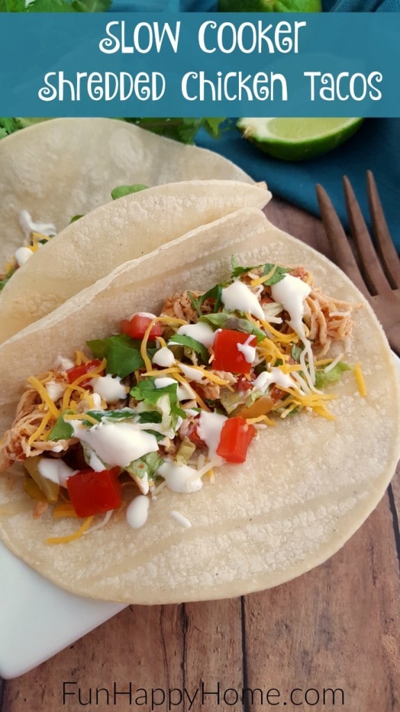 Slow Cooker Shredded Chicken Tacos are a super easy and budget-friendly meal planning recipe your family will love! Add this to your menu this week!