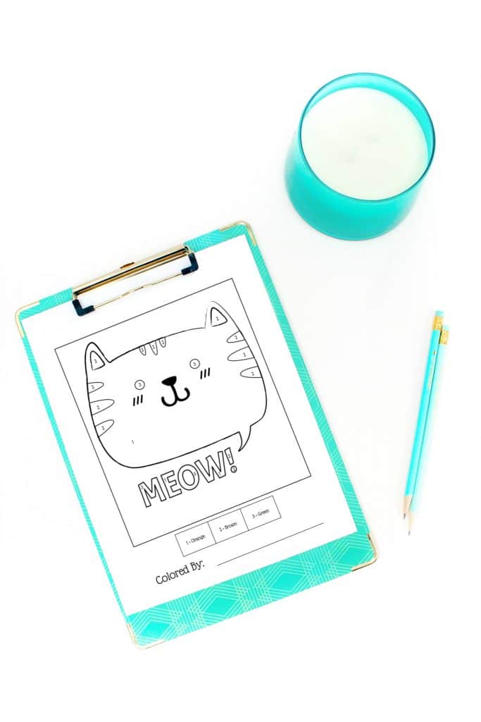 color by number page of a cat